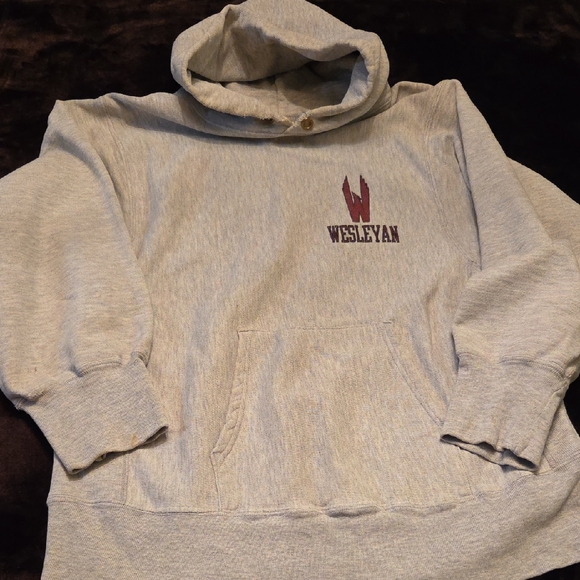 Wesleyan Vintage Champion Light Gray Hoodie with Maroon Logo, Womens L - Picture 1 of 3